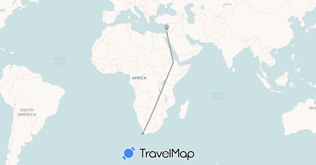 TravelMap itinerary: driving, plane in Ethiopia, Israel, South Africa (Africa, Asia)